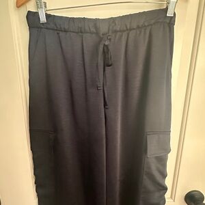 Gap Small Petite Navy Drawstring Cargo Satin Pants